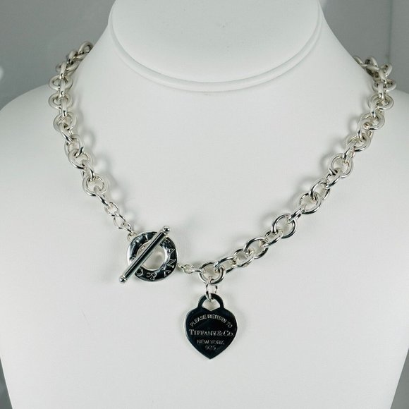 Vintage Authentic Return Tiffany & Co Toggle Heart Tag Necklace Sterling Silver - Picture 3 of 8